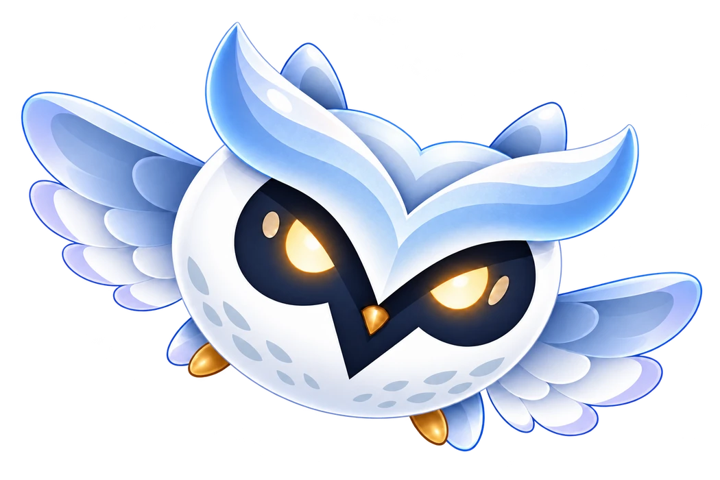 Owlsnowy's white snowy owl mascot with outstretched wings